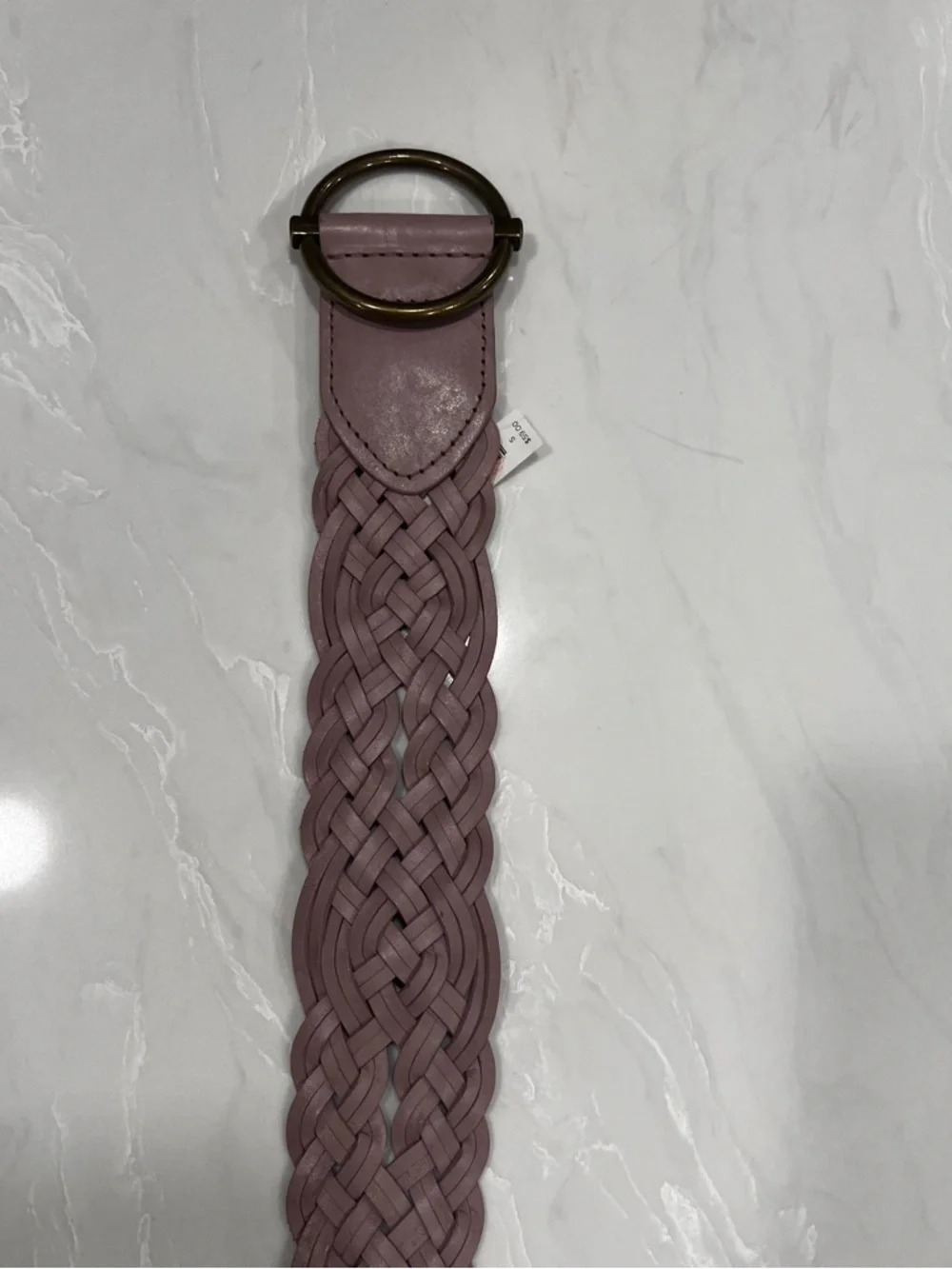Talbots Woven Leather Belt with Round Brass Tone Buckle Dusty Mauve Bohemian S